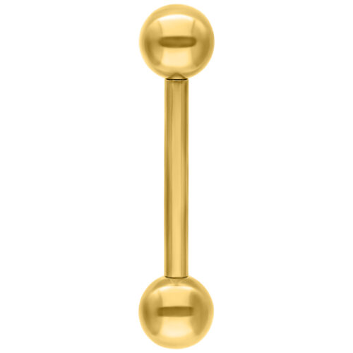 Goldenes Barbell-Piercing mit zwei Kugeln auf weißem Hintergrund