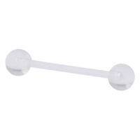 Transparenter Barbell mit zwei Kugeln aus PTFE auf weißem Hintergrund