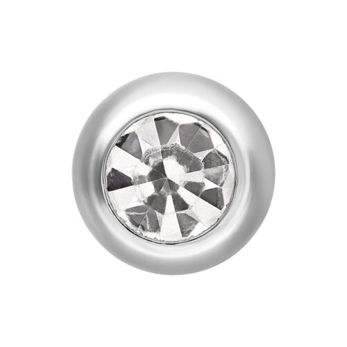 Silberner Piercing-Aufsatz mit facettiertem, klarem Kristall in der Mitte