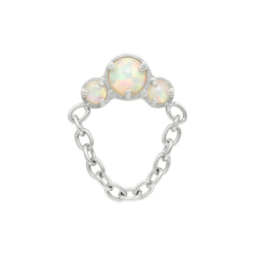 Weißgoldener Opal-Aufsatz mit drei Opalen und Kettenanhänger auf weißem Hintergrund