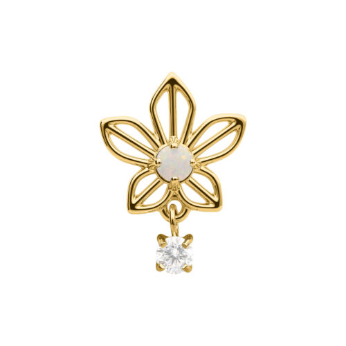Push Fit Dangling Jasmin Blossom with Synthetic Opal Attachment - Gold