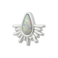 Weißgoldener Aufsatz mit synthetischem Opal und Sonnenstrahlen-Design