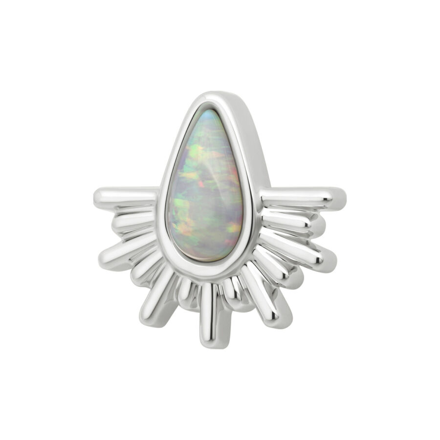 Weißgoldener Aufsatz mit synthetischem Opal und Sonnenstrahlen-Design