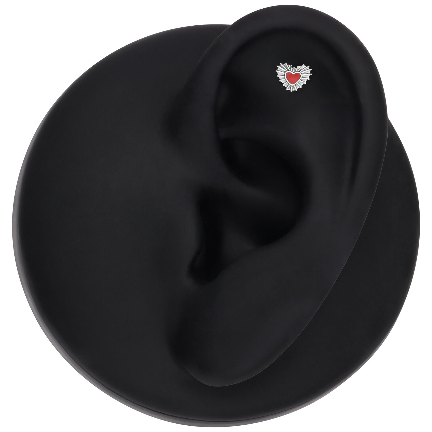Schwarzer Push Fit Sacred Heart Aufsatz Schwarzer Ohrmodell mit Sacred Heart Aufsatz in Silber und Rot