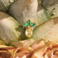 Goldener Ananas-Piercingaufsatz mit drei grünen Blättern auf Ananasschale