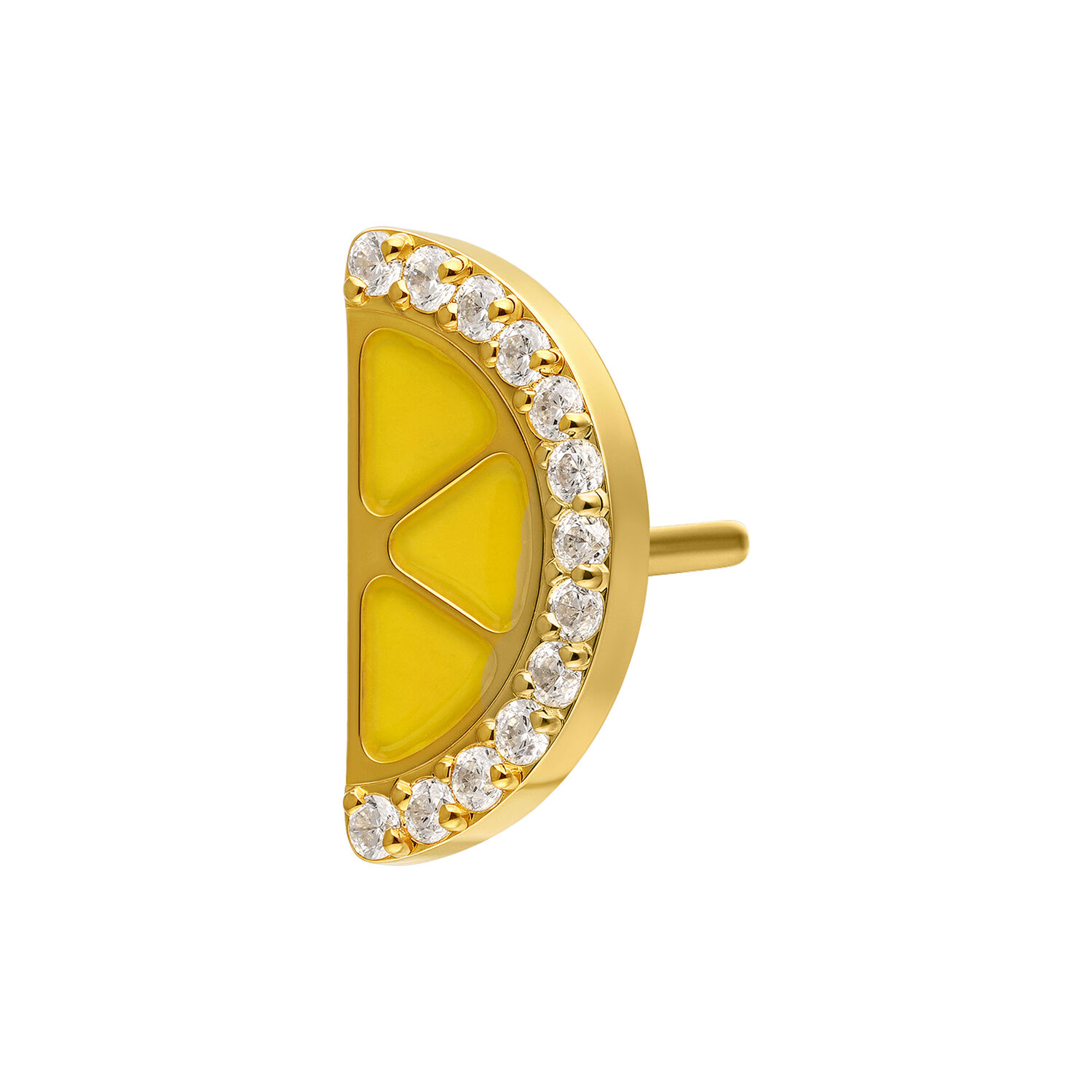Halbrunder goldener Zitronenaufsatz mit gelber Emaille und Zirkonia