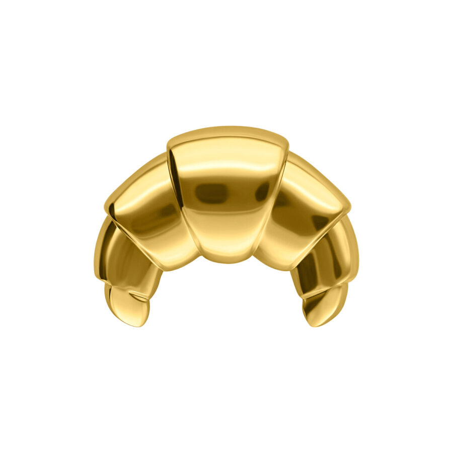 Goldener Croissant-förmiger Piercingaufsatz aus Titan auf weißem Hintergrund