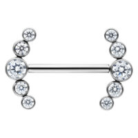 Silberner Penta Kristall Barbell Silberner Barbell mit klaren Kristallen, symmetrisch angeordnet