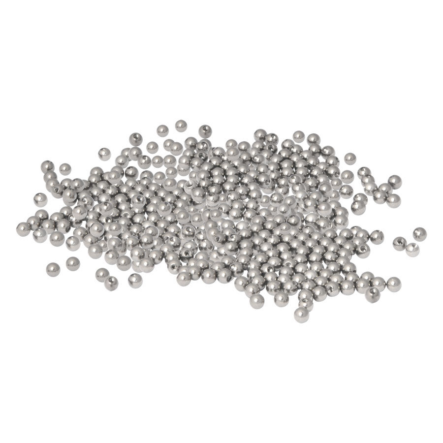 Standard Gewindekugeln Set aus Titan Silberne Titan-Gewindekugeln 1000er Set auf weißem Hintergrund