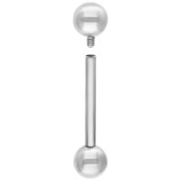 Silbernes Titan Barbell 2,4 mm x 30 mm Silbernes Titan Barbell mit zwei Kugeln, eine abgeschraubt, auf weißem Hintergrund