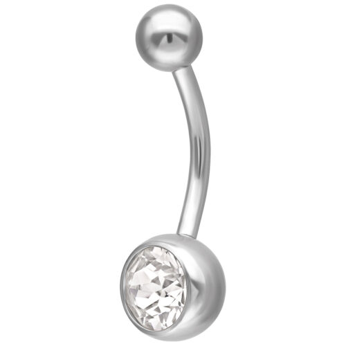Silbernes Bauchnabelpiercing mit klarem Kristall, 10 mm Länge