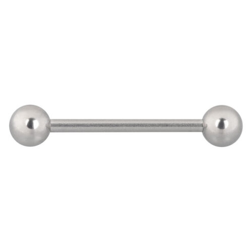 Silbernes Titan Barbell mit 18 mm Länge und 5 mm Kugeln auf weißem Hintergrund