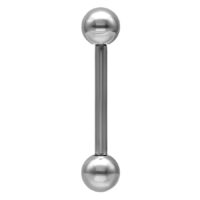 Silbernes Barbell aus Titan mit Kugeln an beiden Enden auf weißem Hintergrund