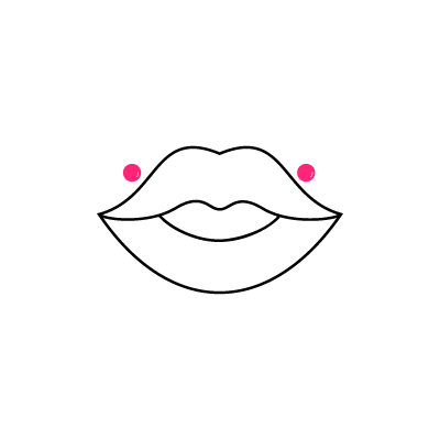 Minimalistische Zeichnung von Lippen mit zwei Piercings auf weißem Hintergrund