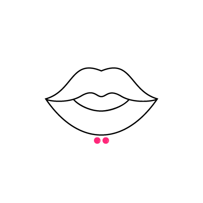 Lippenzeichnung mit zwei pinken Piercingpunkten darunter auf weißem Hintergrund