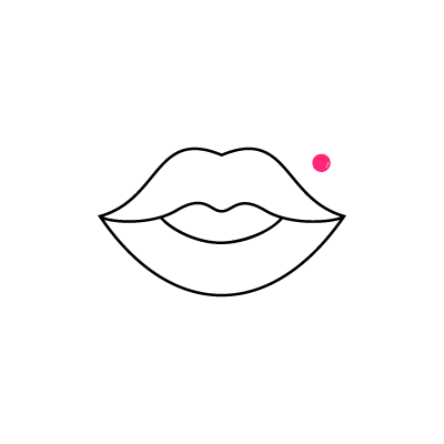 Schwarz-weiße Skizze von Lippen mit einem kleinen Punkt an der Seite, symbolisiert ein Monroe-Piercing.