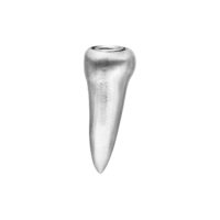 Silberner Bio-Mechanischer Piercingaufsatz Silberner, konisch geformter Piercingaufsatz mit glatter Oberfläche auf weißem Hintergrund