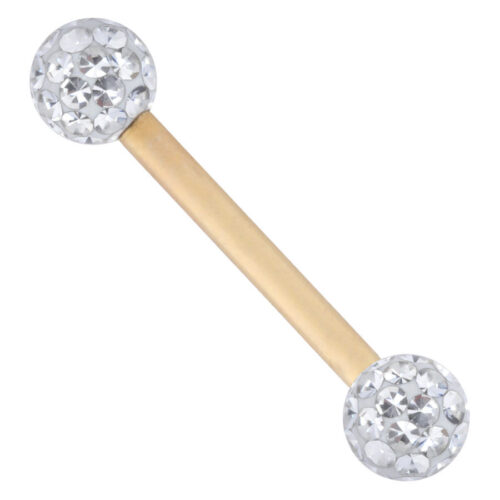 Goldener Barbell mit klaren Kristallkugeln auf weißem Hintergrund