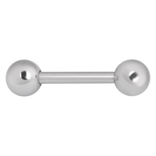 Silbernes Barbell Piercing mit zwei kugelförmigen Enden auf weißem Hintergrund
