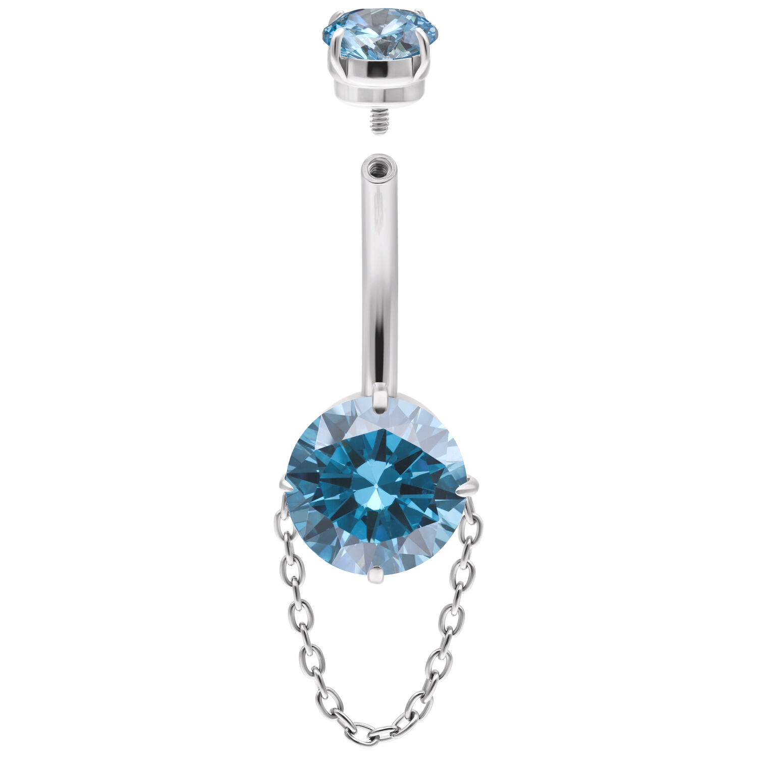 Bauchnabelpiercing mit Türkisen Kristallen Bauchnabel Bananabell mit türkisfarbenem Kristall und Kette