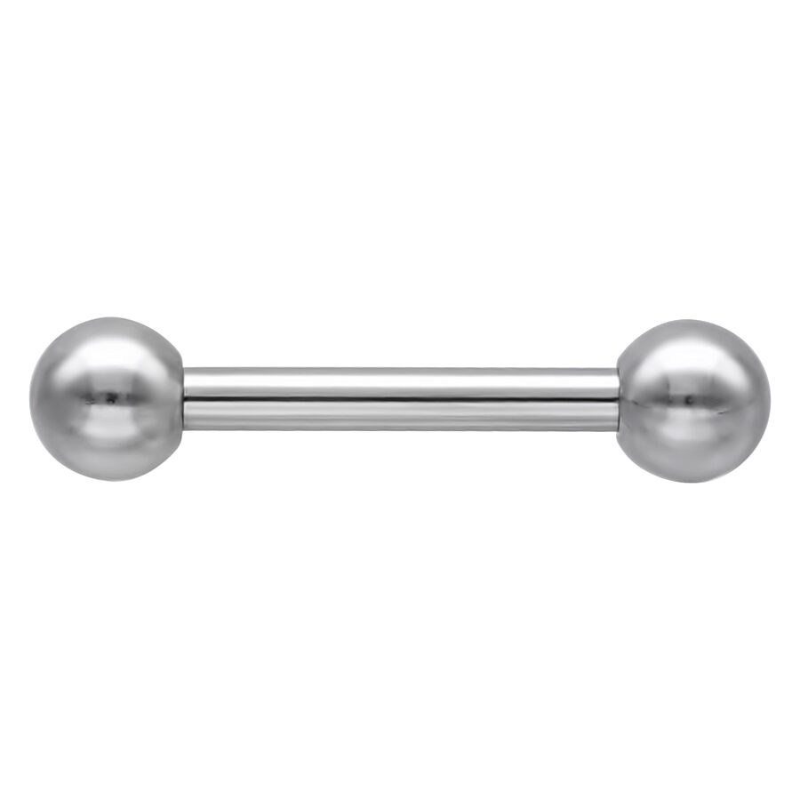 Silbernes Barbell Piercing aus Chirurgenstahl Silbernes Barbell mit polierten Kugeln auf weißem Hintergrund