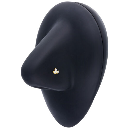 Schwarzer Nasenpiercing-Stecker auf schwarzem Halter mit kleinem Kristall-Design
