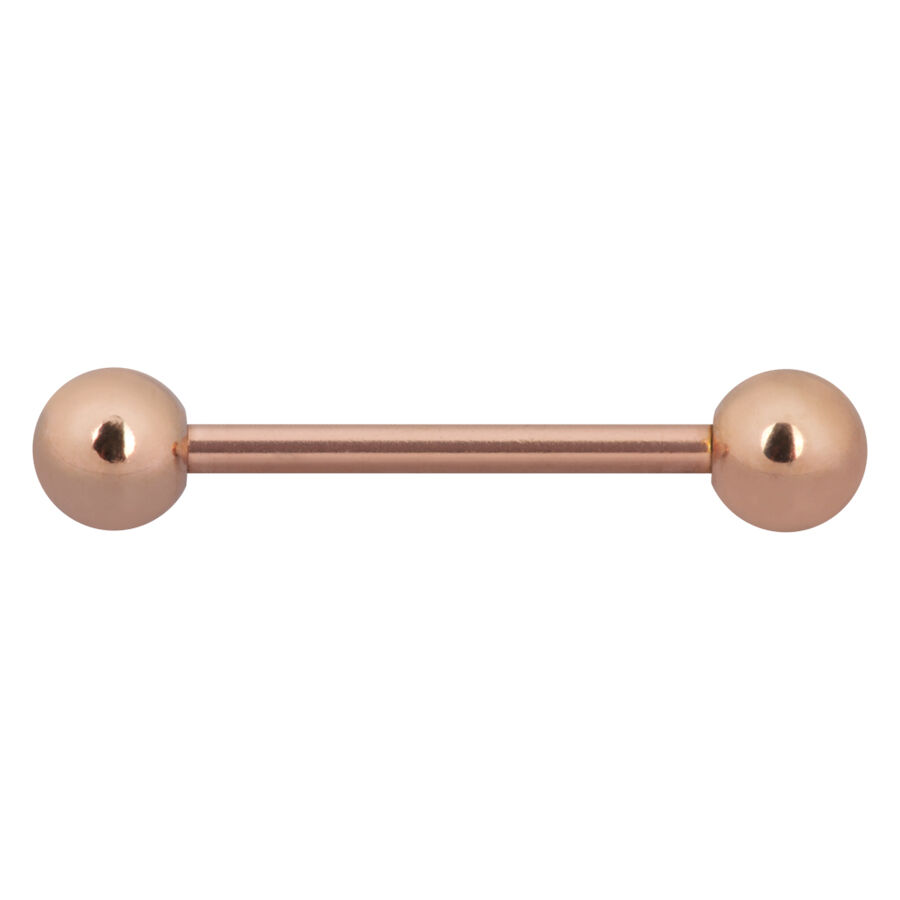 Roségoldenes Barbell Piercing mit zwei Kugeln auf weißem Hintergrund