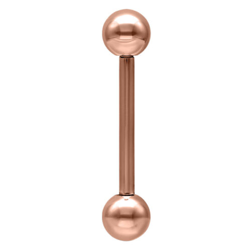 Roségoldenes Barbell Piercing aus Chirurgenstahl auf weißem Hintergrund
