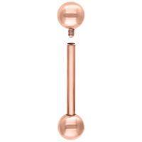 Roségold Titan Mikro Barbell 1,2 mm Roségoldenes Mikro Barbell mit zwei Kugeln, eine abnehmbar, vor weißem Hintergrund