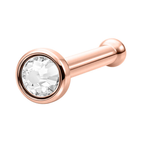 Feiner Nasenstecker aus Roségold mit klarem Kristall auf weißem Hintergrund