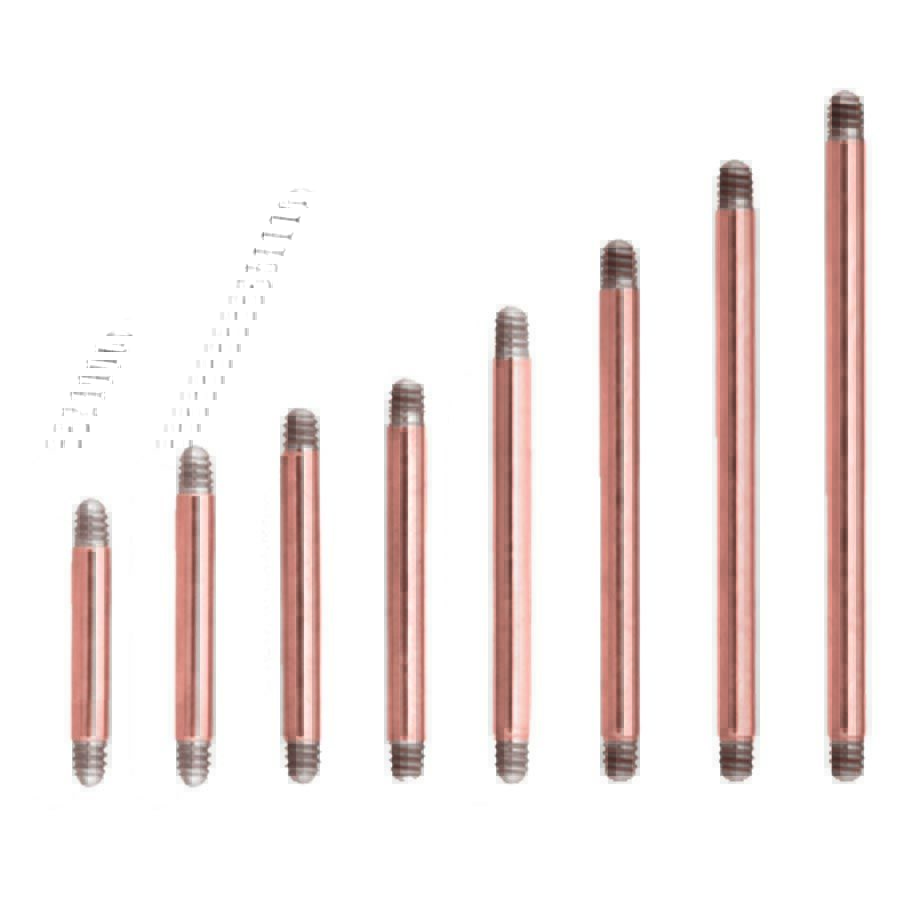 Roségoldene Barbell Stäbe Set Sieben roségoldene Barbell Stäbe in verschiedenen Längen auf weißem Hintergrund