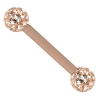 Rosévergoldeter Barbell mit funkelnden Kristallkugeln auf weißem Hintergrund