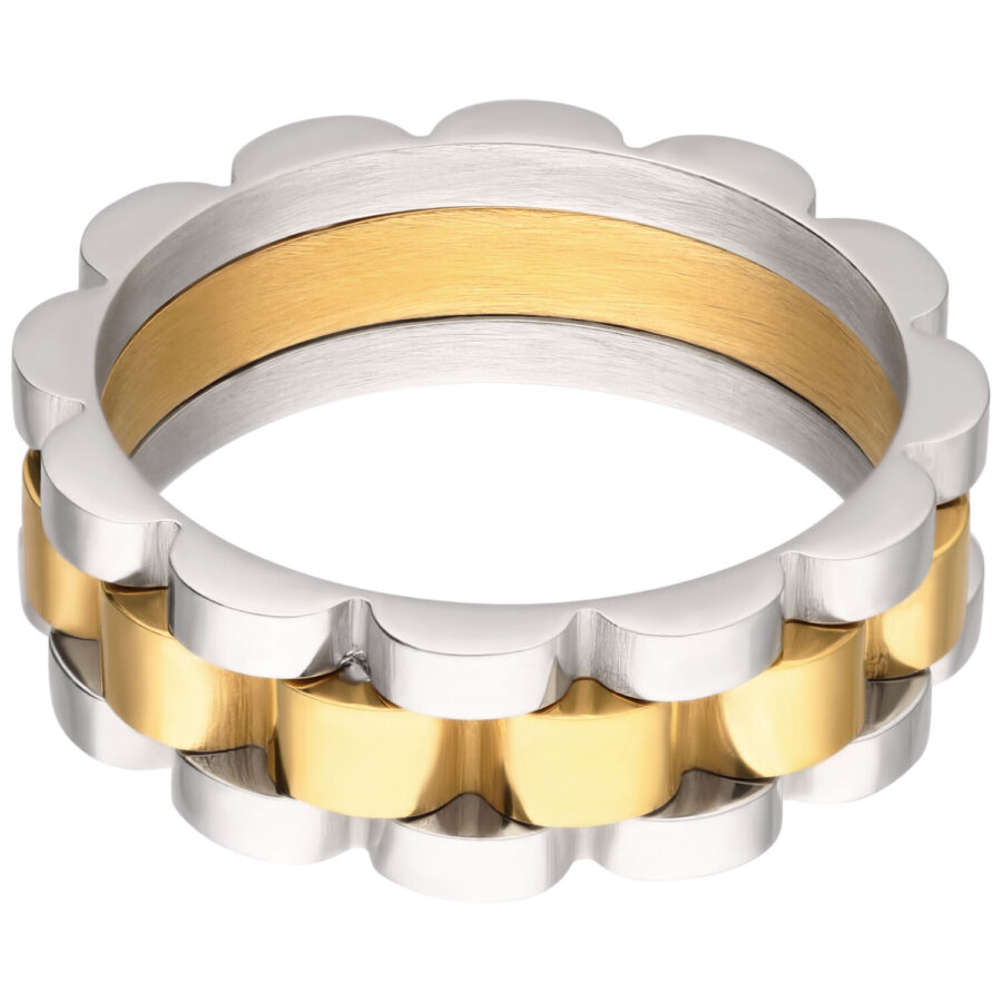 Silberner und goldener Ring aus Chirurgenstahl mit gezacktem Design
