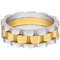 Silberner und goldener Ring mit breitem Design und gezackten Rändern