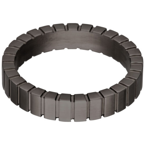 Schwarzer Ring aus rechteckigen Segmenten, 17,0 mm Größe, auf weißem Hintergrund