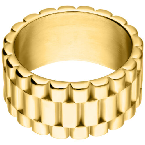 Goldener Fingerring mit geriffelter Oberfläche, Größe 19 mm