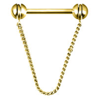 Goldene Nippelkette mit zwei Kugelenden und einer Kette dazwischen auf weißem Hintergrund