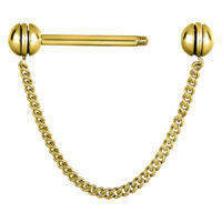 Goldene Nippelkette mit zwei Kugeln und Kette auf weißem Hintergrund