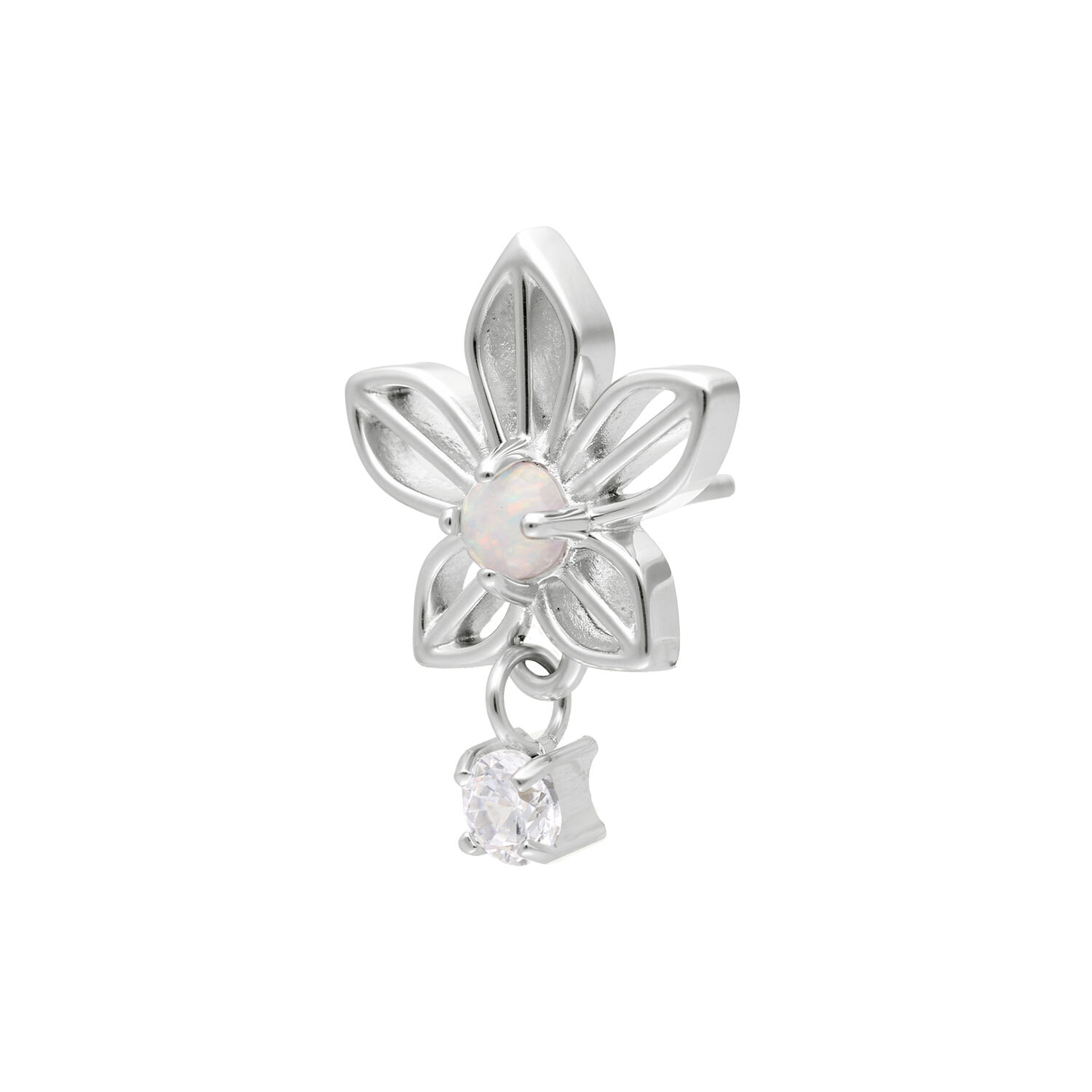 Weißgoldener Jasmin Blüte Piercing Aufsatz mit Opal und Zirkonia