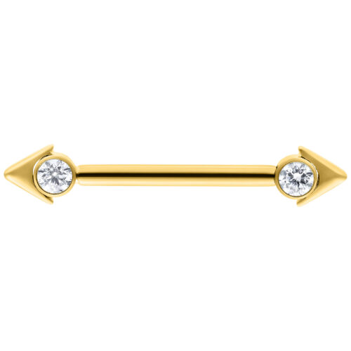 Goldener Nippel Barbell mit Pfeilspitzen und klaren Steinen