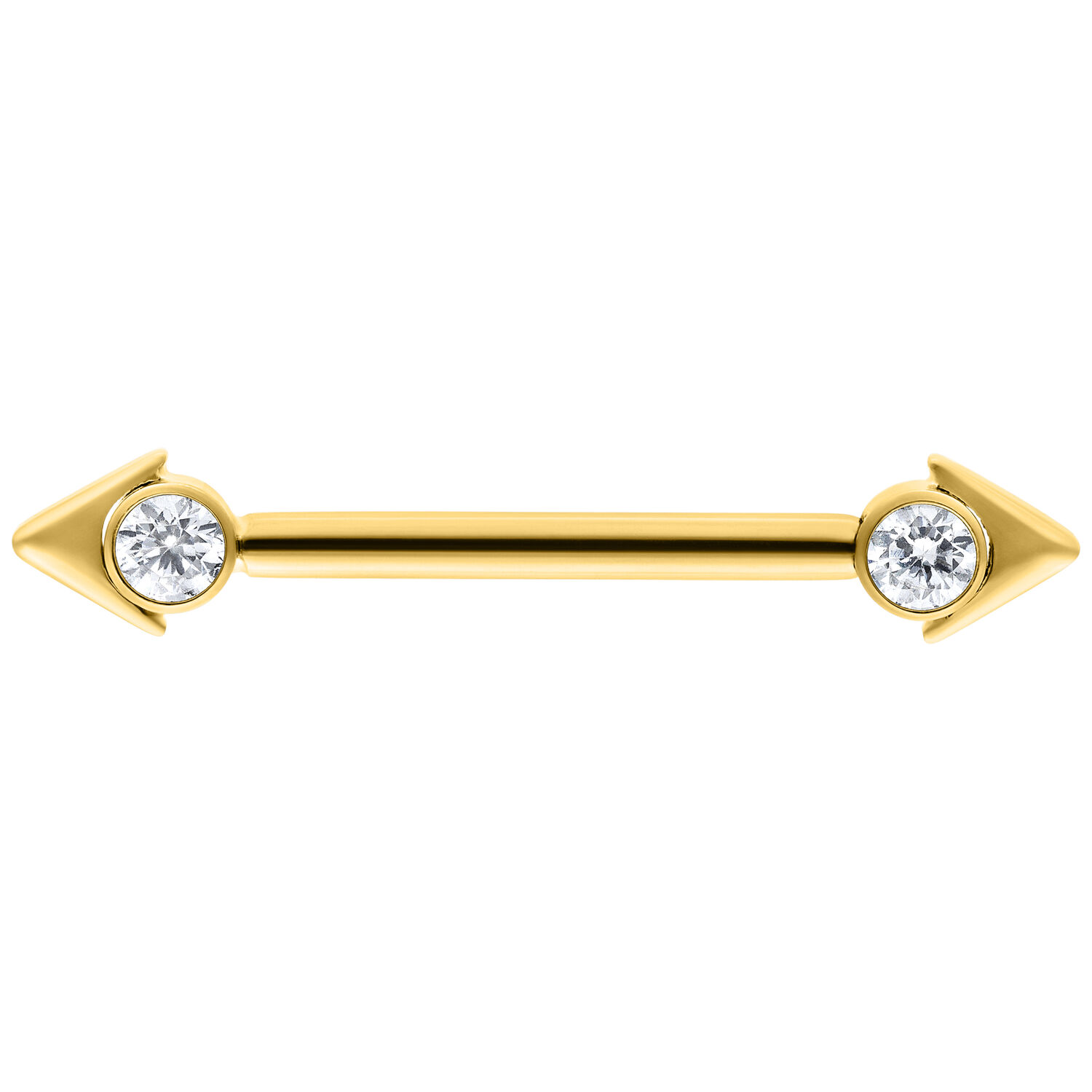 Goldfarbener Pfeil Nippel Barbell Goldener Nippel Barbell mit Pfeilspitzen und klaren Steinen