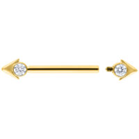 Goldener Pfeilspitzen Nippel Barbell Goldener Nippel Barbell mit Pfeilspitzen und Zirkoniasteinen auf weißem Hintergrund