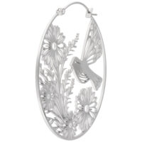 Silberne Summerbird Ohrringe aus Stahl Silberne Ohrringe mit Blumen- und Vogelmotiv, glänzend poliert