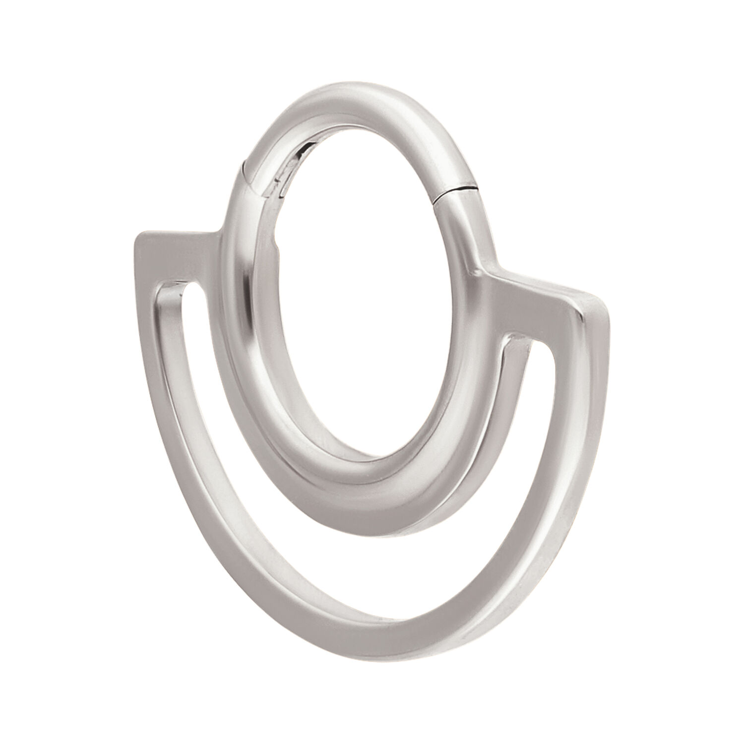 Silberner Dual Ring Clicker aus Titan mit kreisförmigem Design auf weißem Hintergrund