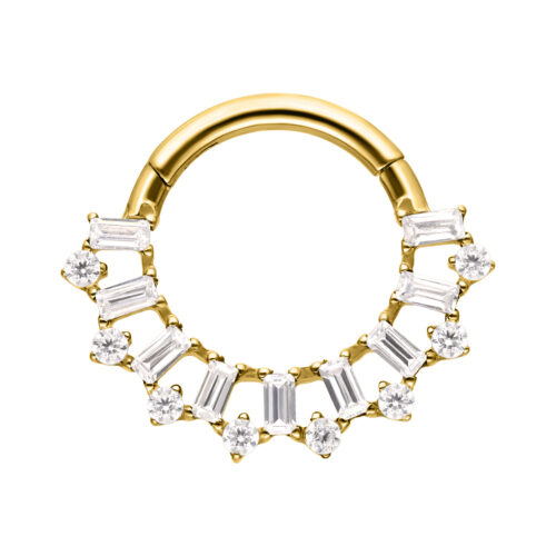 Goldener Septum Clicker mit baguetteförmigen Kristallen, kreisförmig angeordnet