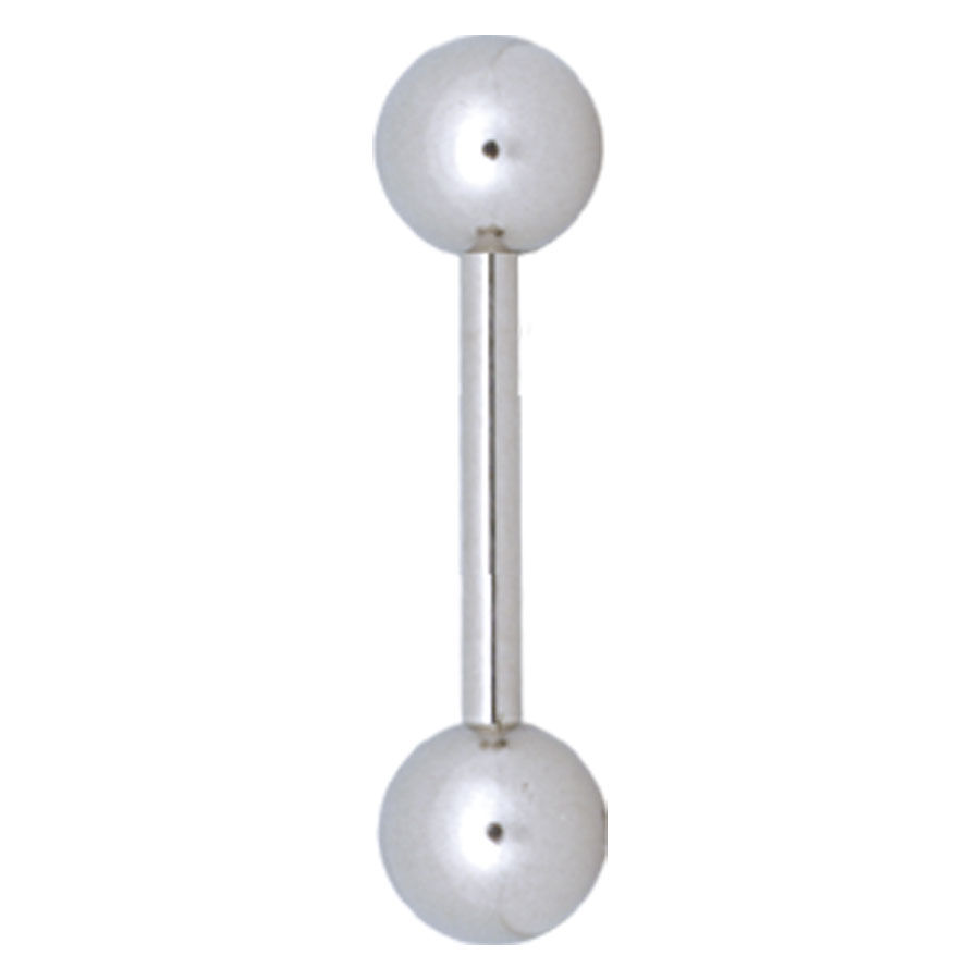 Silbernes Barbell Piercing aus Titan mit zwei Kugeln auf weißem Hintergrund