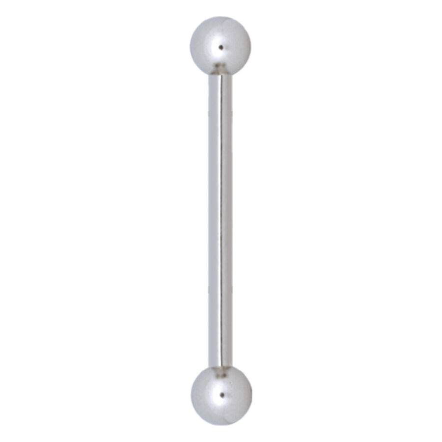 Silbernes Barbell Piercing mit Kugeln an beiden Enden auf weißem Hintergrund