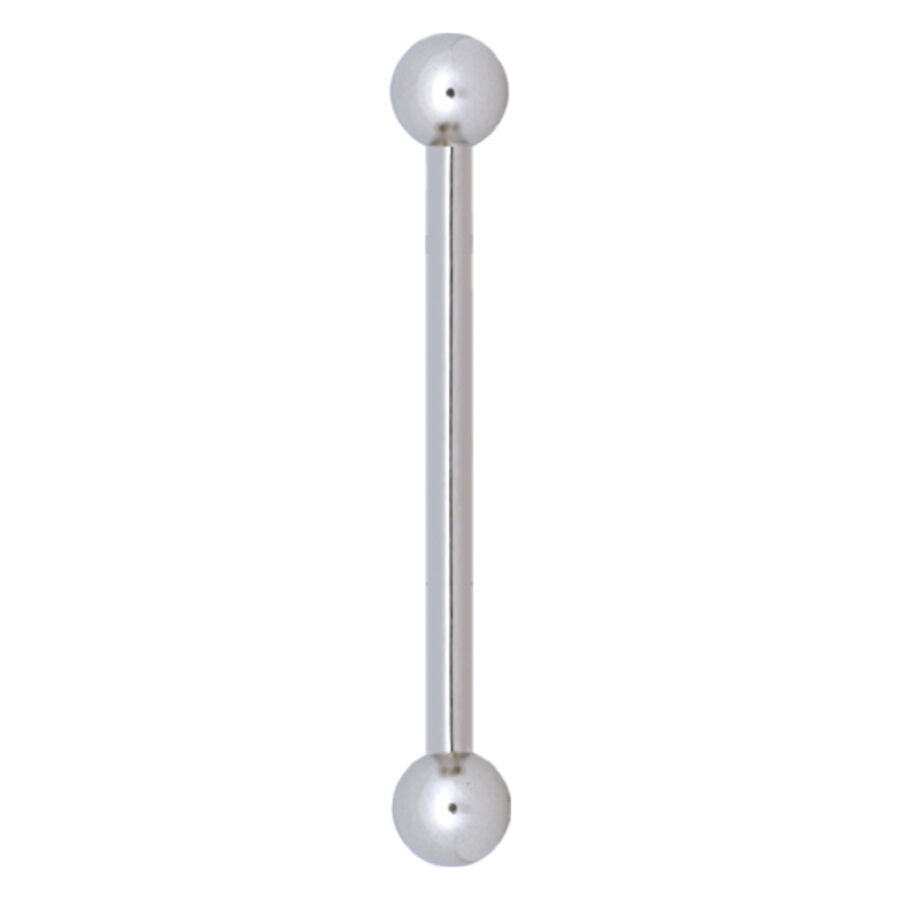 Silbernes Rattle Barbell mit zwei Kugeln auf weißem Hintergrund