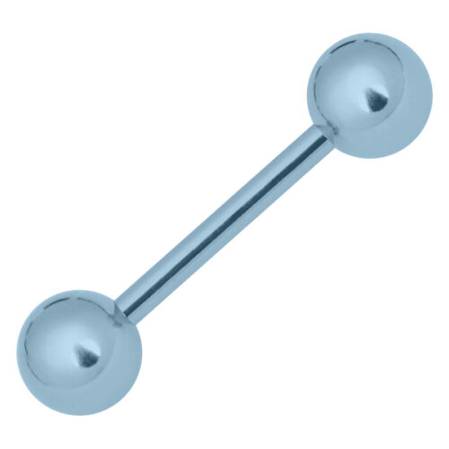 Hell-blauer Barbell mit zwei glatten Kugeln auf weißem Hintergrund