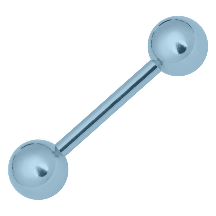 Hell-Blauer Barbell 1,6 mm x 10 mm Titan Hell-blauer Barbell mit zwei glatten Kugeln auf weißem Hintergrund